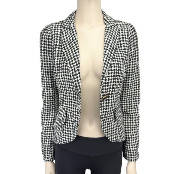 AUTRES FILLES ANTHRO Academia Houndstooth White Black One Button Soft Blazer S - Picture 2 of 8